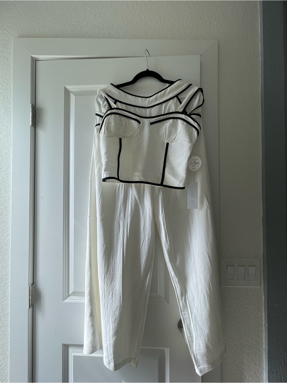 Sienna Sky White Bustier Jumpsuit with Black Piping